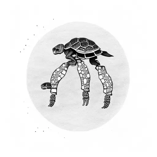 Female Skeleton Riding A Tortoise With A Ladybug On Her Lap