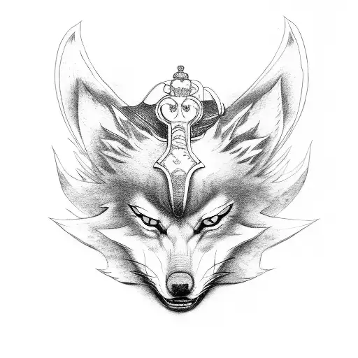 Kitsune Mask Wrapped Around A Katana