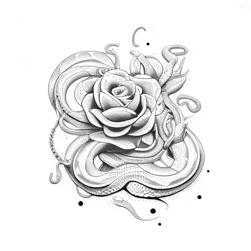 A Snake Coiled Around A Bouquet Of Black Flowers