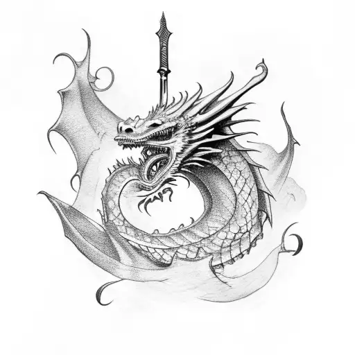 Dragon Curled Around A Medieval Sword