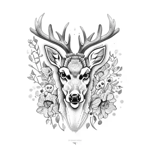 Deer Antler With Lilac And Other Flowers