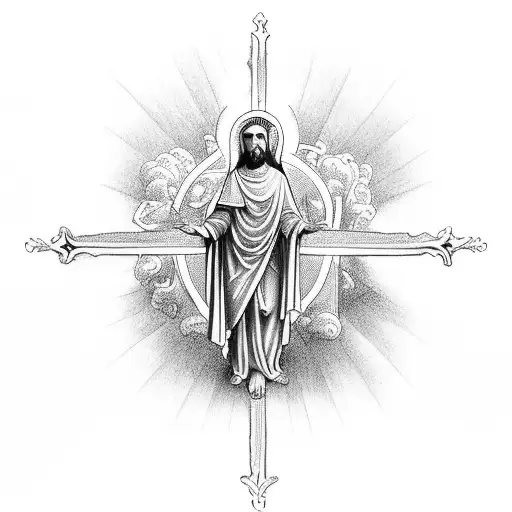 Virgin Marry Holding A Rosery With The Cross Of Jesus Under And His Disciples Around Him