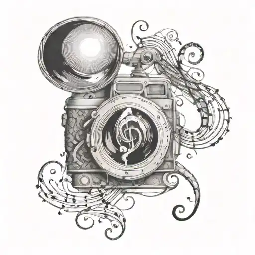 A Camera Lens Intertwined With A Treble Clef Symbolizing Your Passion For Photography And Music