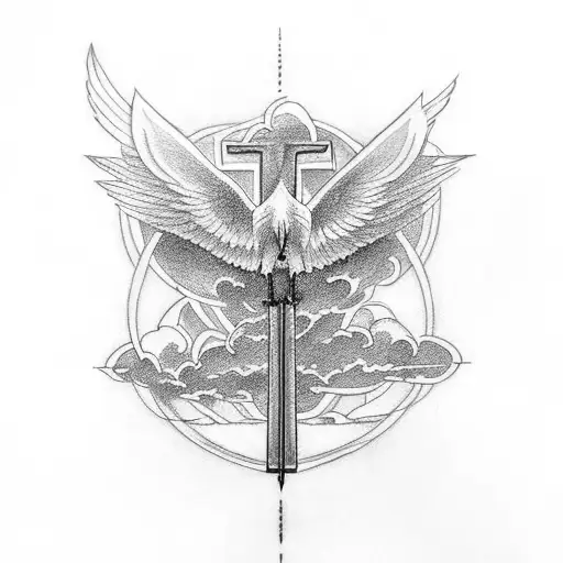 German Cross With A Flying Crane