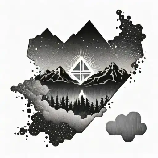 Mountain Range Silhouette With A Metal Music Symbol Incorporated