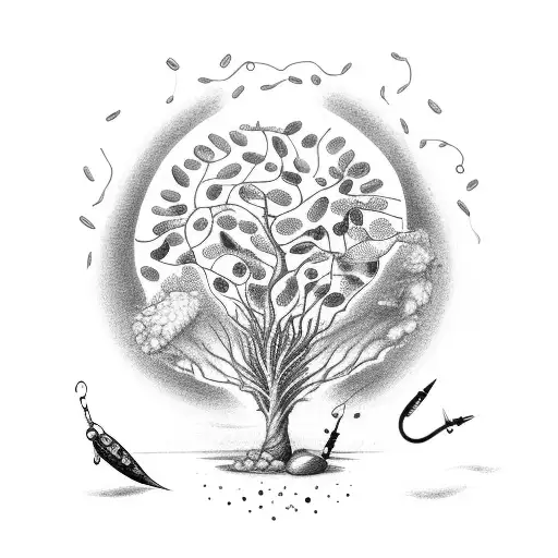 A Coffee Bean Tree With Fishing Lures Hanging From Its Branches