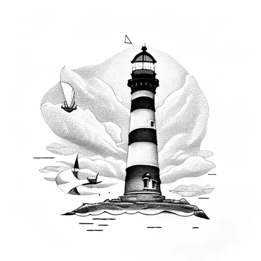 Lighthouse With Small Sailboat