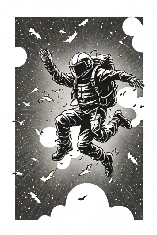 An Abstract Representation Of A Skydiver In Free Fall With Musical Notes Floating Around