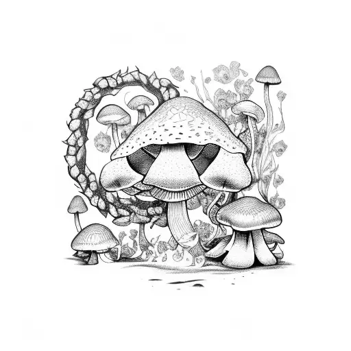 Ouroboros Mushrooms Flowers Vines Bee