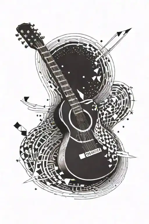 A Guitar Surrounded By Geometric Shapes Representing Different Sports