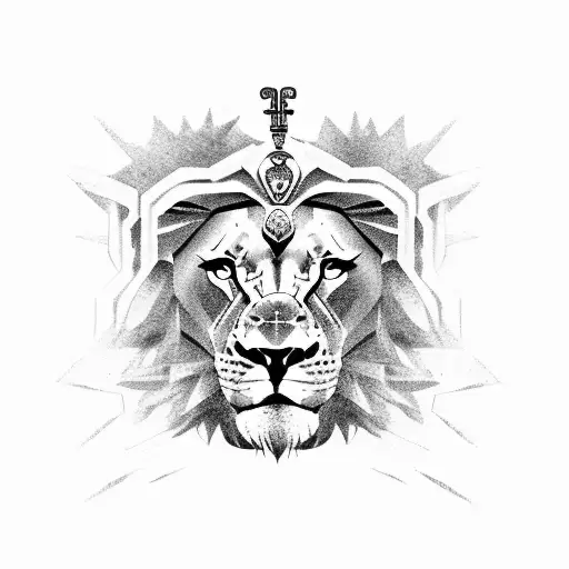 A Greek Pillar Broken In Two With A Lion Sign In The Middle