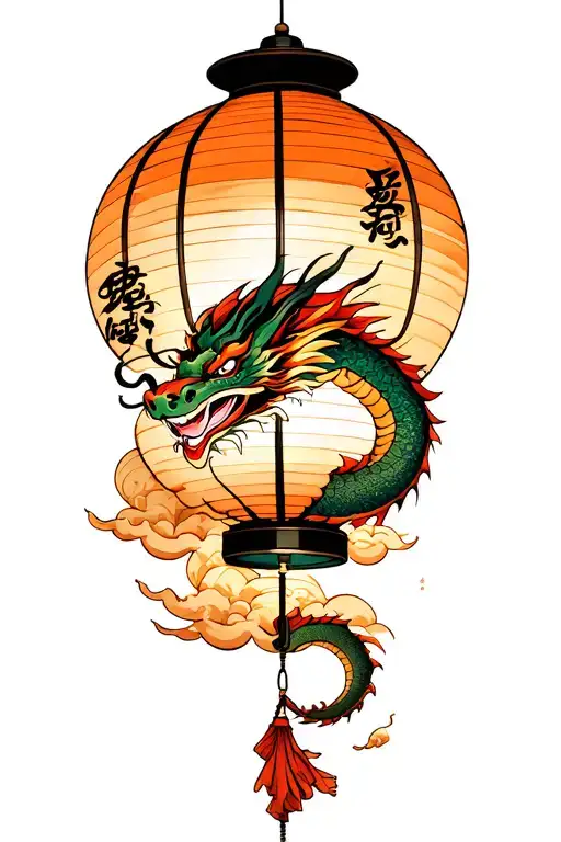 Japanese Clouds Leaving A Paper Asian Lamp With A Dragon Holding Everything