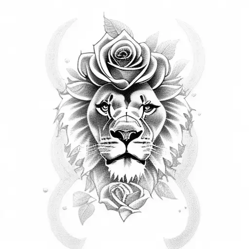Full Sleeve Tattoo Of Lion With Roses With Skull