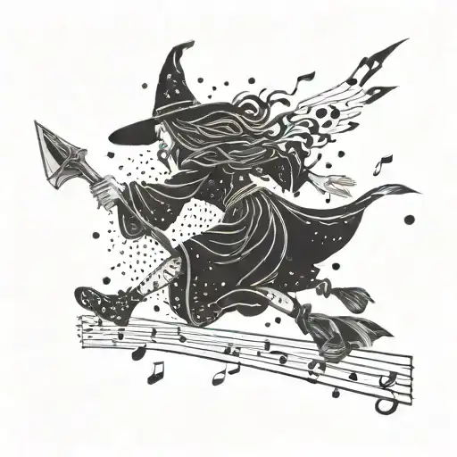 A Witch Flying On A Broomstick With Music Notes Trailing Behind