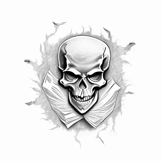 Skeleton Holding Paper Which Is Burnt By Phoenix