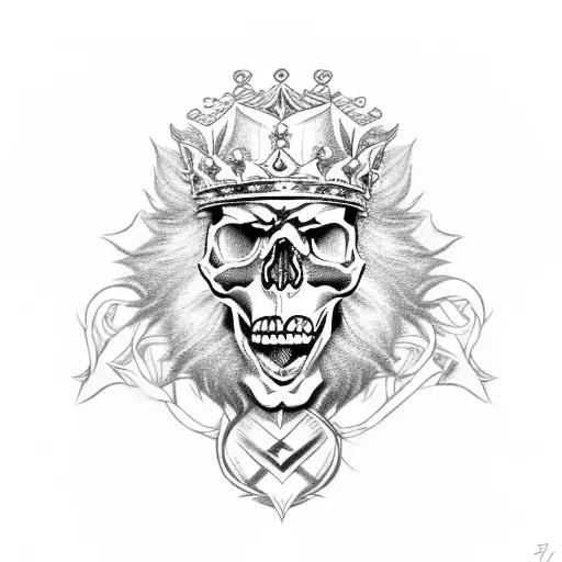 Skull With Rose With Lion With King Crown