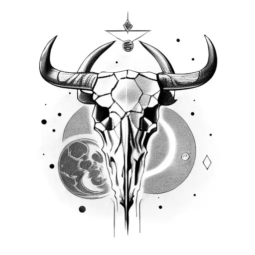 A Bull Skull With Lunar Symbols Integrated Into The Design