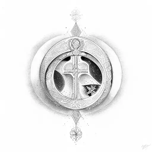 Christian Cross And Crescent Moon