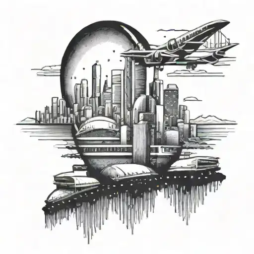 Incorporate A Football Stadium Silhouette With A City Skyline Representing Favorite Places