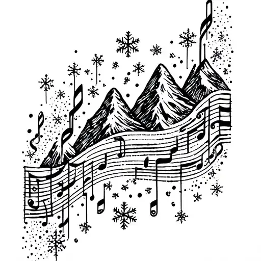 Mountains And Snowflakes Forming A Music Staff