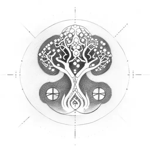 A Dotwork Tattoo Of A Gaming Headset Intertwined With Nordic Tree Of Life