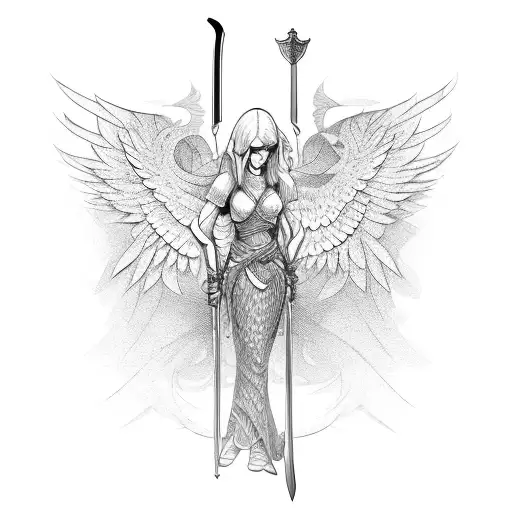 Woman Fighting Sword Wings