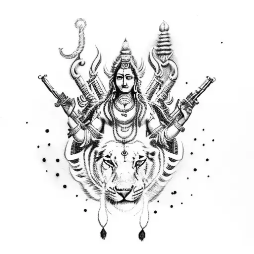 Shiva Wearing Kuppia Dress Standing With A Gun In One Hand And His Trishul In The Other Hand