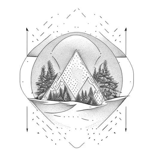 Pine Treen With Hills Inside Of An Arrow Head