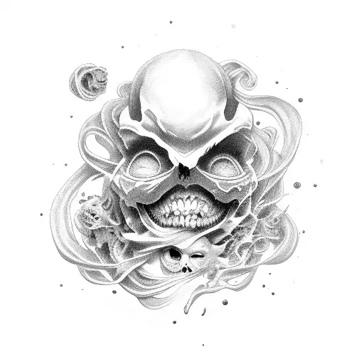 A Dark And Surreal Scene With Twisted And Distorted Figures