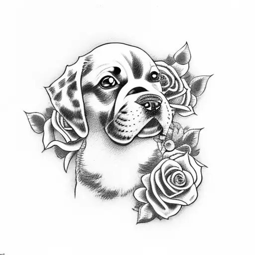 Dog With Guns And Roses