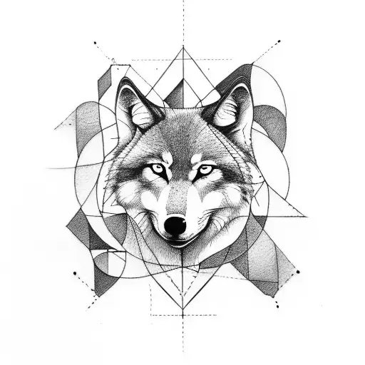 Abstract Design Incorporating Sketch Elements And A Wolf