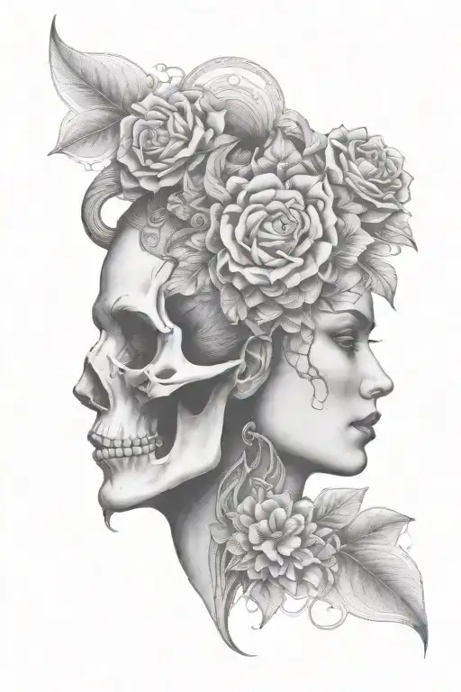 Janus Head Profile Skull And Lady