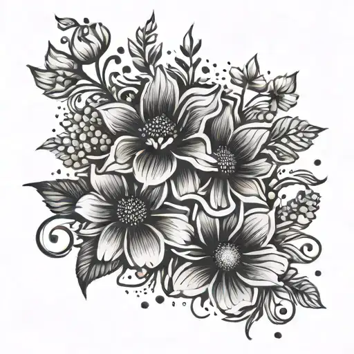 A Stylized Bouquet Of Flowers With A Hidden Silhouette Of A Mother And Daughter