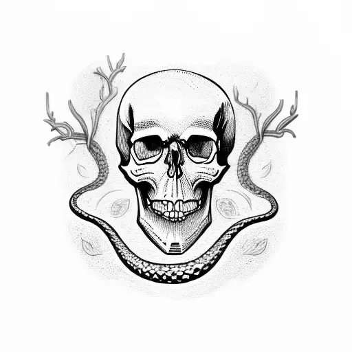 Skull And Snake With Branches
