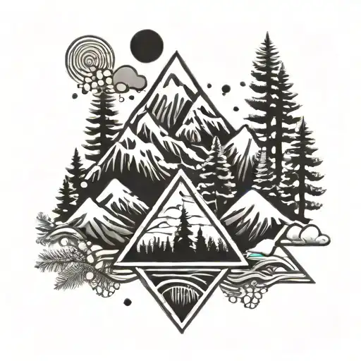 A Stylized Respiratory Therapist Symbol Intertwined With Mountain Peaks And Pine Trees