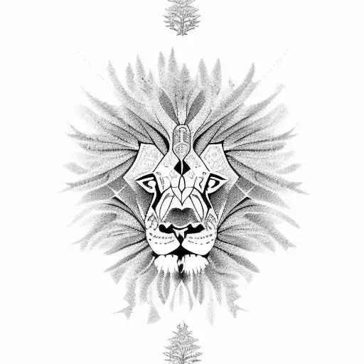 An Ornamental Lion Surrounded By Intricate Tree Branches