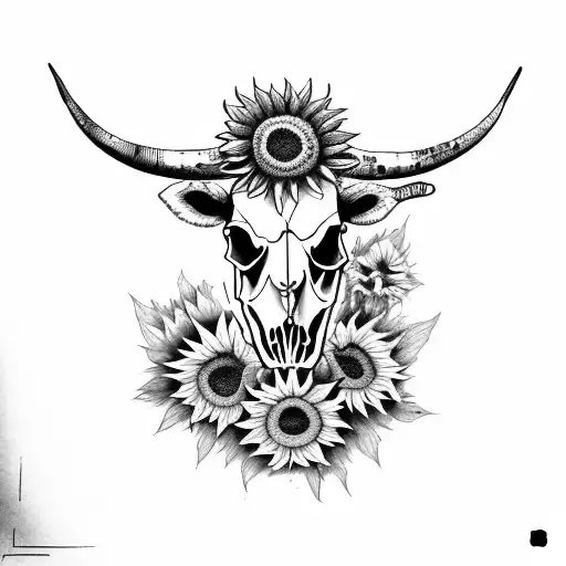 Cow Skull With Sunflowers