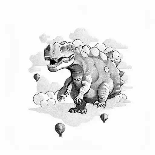 Happy Dinosaur Partying In Hot Air Baloon