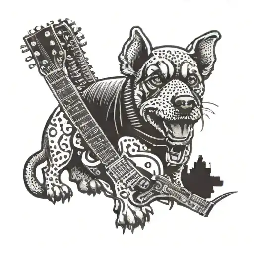 A Security Guard Dog With A Rock And Roll Guitar