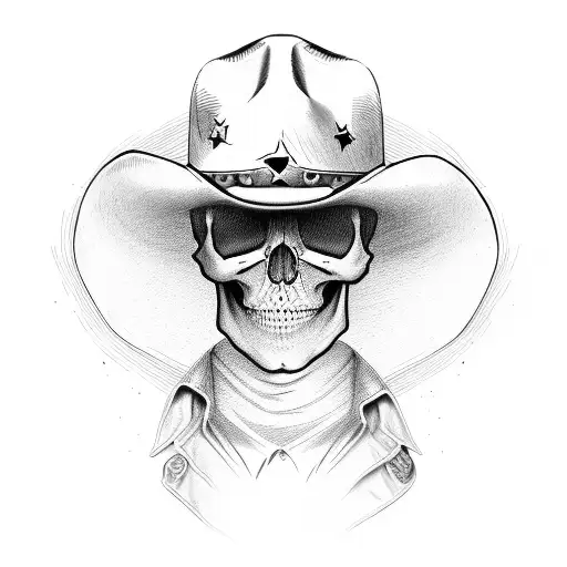 Skull With Cowboy Hat And American Flag