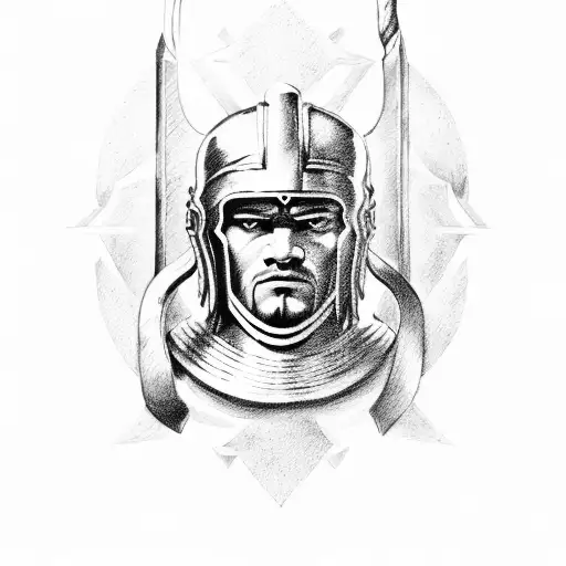 A Spartan Warrior Lifting Weights With A Helmet Adorned With Greek Mythological Creatures