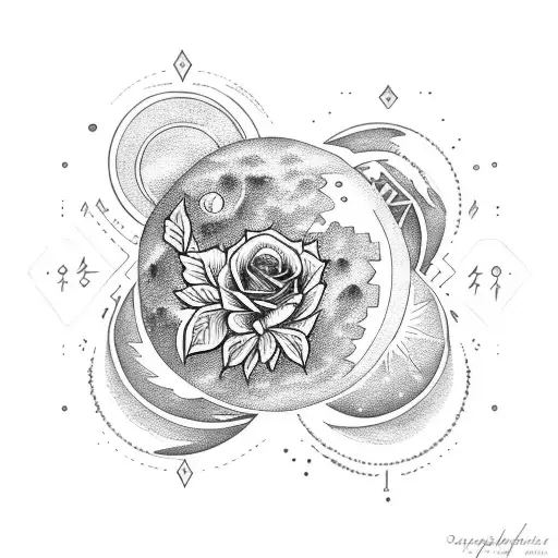 Rose In The Middle Of Mountains With Sun And Moon