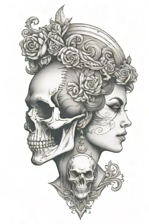 Janus Head Profile Skull And Lady With Hourglass Necklace