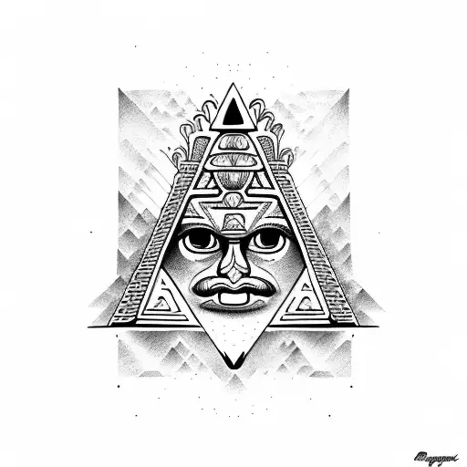 Mayan Face Inside A Pyramid