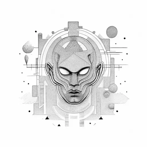 Abstract Head Made By Dots And Lines And A Castle In The Back