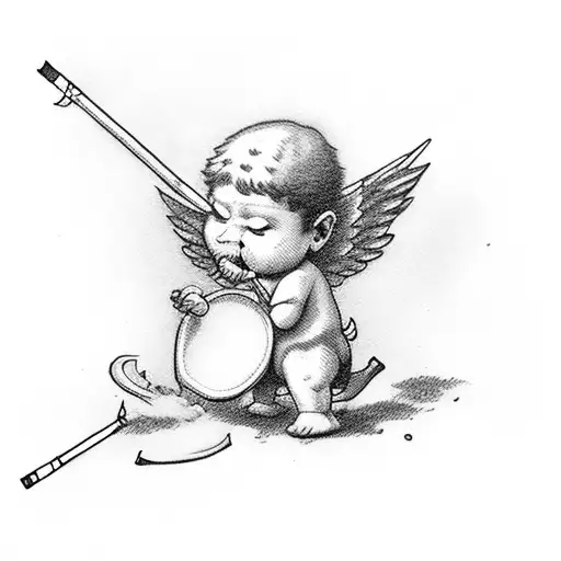 Cupid Flying Shooting An Arrow With A Cigarette In The Mouth