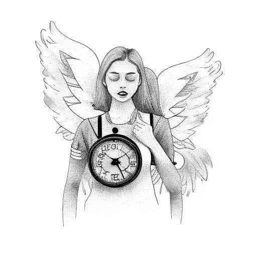 Big Time Clock Old School Railway Tracks A Man Holding A Girl With Wings