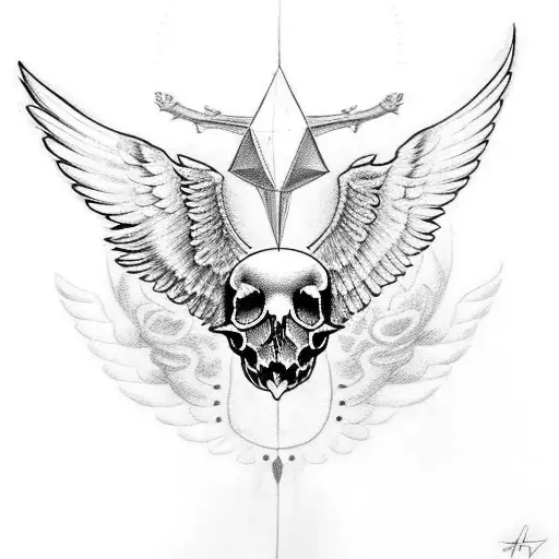 A Bird With Wings Outstretched Carrying A Dog Skull