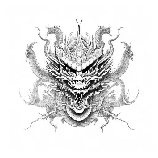 Japanese Dragon With Death Mask
