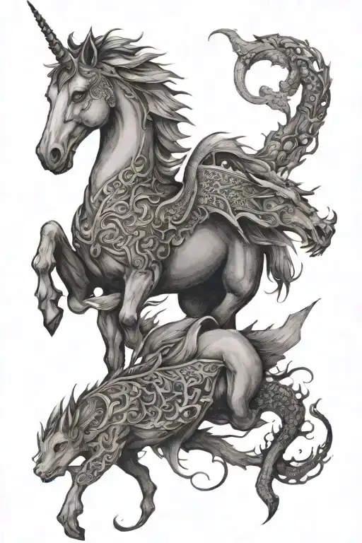 Unicorn And Dragon Intertwined